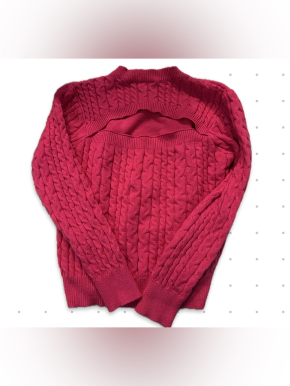 Cable Knit Cutout Crewneck Sweater in Fuchsia